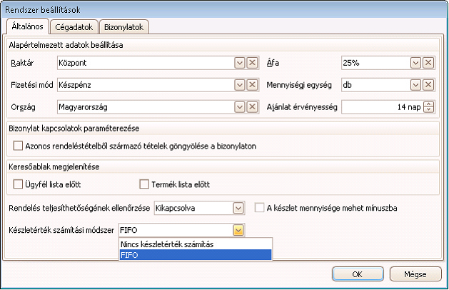 A program általános használata 4.4 19 Készletérték számítás Lehetőség nyílik a bizonylatok FIFO elv szerinti készletérték számítására.