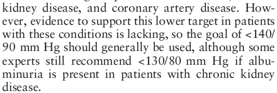 Ajánlások a célvérnyomásra (ESH 2013 ajánlás, Journal of Hypertension 2013, 31:1281 1357.