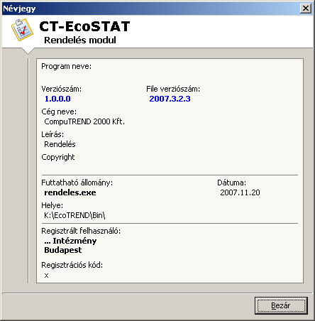 13.4 Névjegy menüpont A 210. ábra a program úgynevezett névjegypaneljét láthatjuk, ebben a legfontosabb információk láthatók a programról.