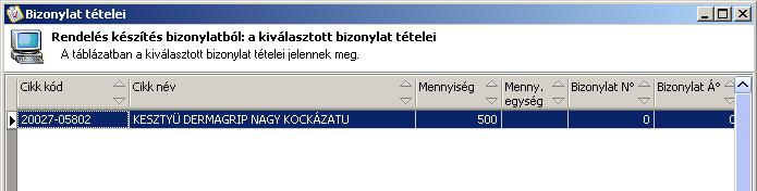 74. ábra Anyagrendelés konszignációs raktári bizonylatból Az Info gombra kattintva meg tudjuk nézni, hogy milyen tételek vannak az adott kiadási bizonylaton rögzítve