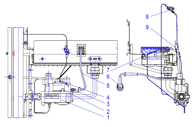 24 4. ábra: Az AF 105-ös kazán szerkezetének belső nézete [4] 1. Gázszelep 2. Nyomásmérő csonk 3. Gyújtóláng fúvóka 4. Nyomásszabályozó 5. Gyújtólángcső 6. AMP 3 pólusú mágnesszelep csatlakozó 7.