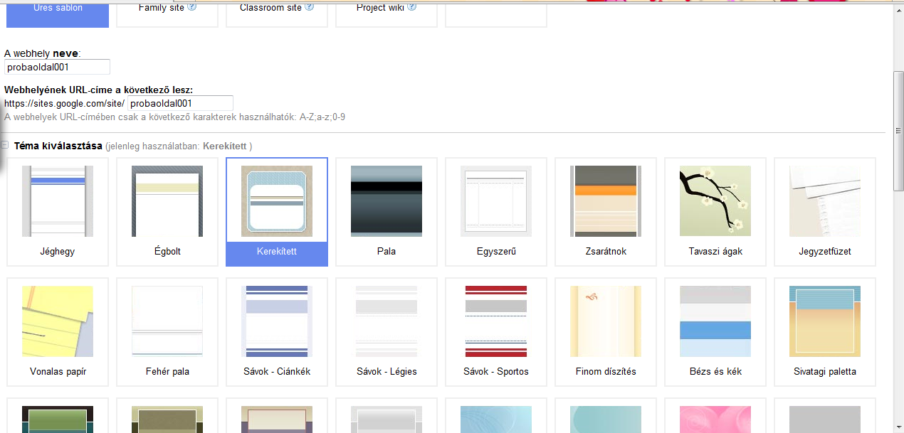 2.3. A téma kiválasztása: A téma kiválasztására kattintva beépített sémák közül választható ki, hogy milyen legyen a weboldal