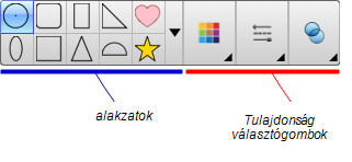 F E J E Z E T 4 Alapbjektumk létrehzása Alakzat létrehzása 1. Nymja me az Alakzatk mbt. Mejelennek az Alakzatk eszköz mbk. 2. Jelöljön ki az eszköztárból ey alakzatt.