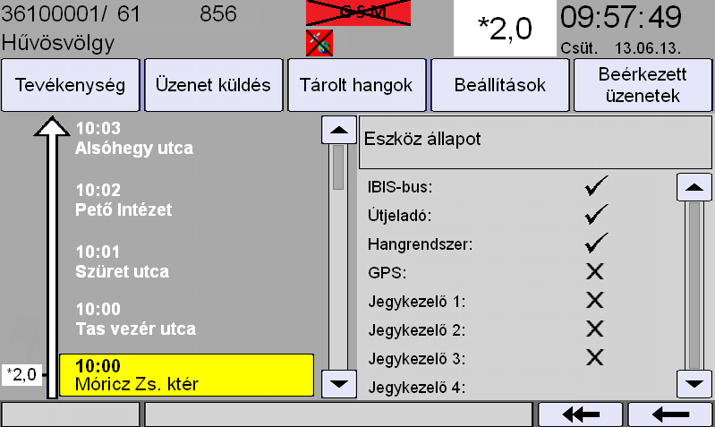 Eszköz állapot almenü A FUTÁR fedélzeti rendszerének állapotáról kaphat információkat a felhasználó ezen a képernyőn.