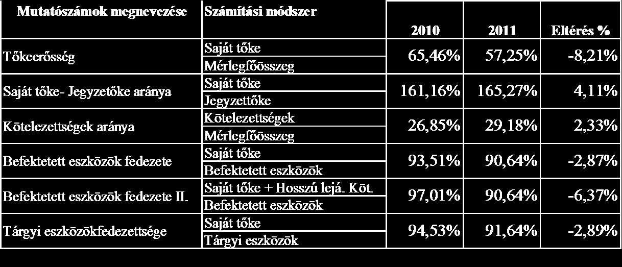 - 21 - Társasági adófizetési kötelezettség nem volt. III. A vagyoni, pénzügyi és jövedelmi helyzet alakulása (mutatószámok) 1. A vagyoni helyzet alakulása 2. A pénzügyi helyzet alakulása a.