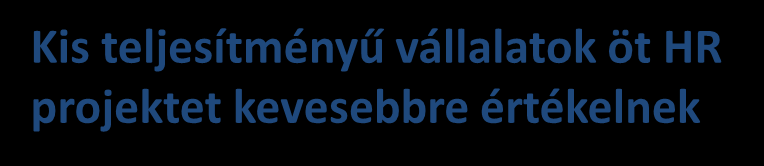 Vállalati teljesítmény és HR projektek Top tíz HR projekt nagy teljesítményű vállalatoknál Vezetésfejlesztés javítása Tehetséggondozás A szervezet átstrukturálása Toborzás Munkaerő teljesítményének