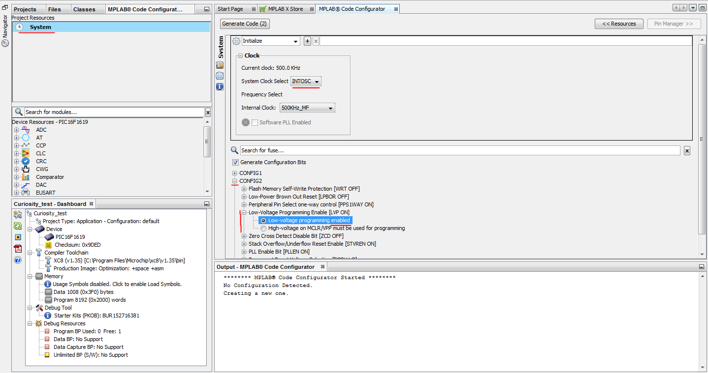 Megjegyzés! Ha már korábban felprogramozott mikrokontrollert használ, aminek a konfigurációs beállításában le van tiltva az LVP, akkor azt nem fogja tudni használni Curiosity-vel.