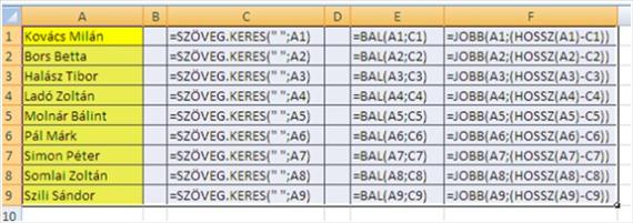 Ezen függvények használatát mutatja az alábbi feladat: Az eredmény: 8-18.