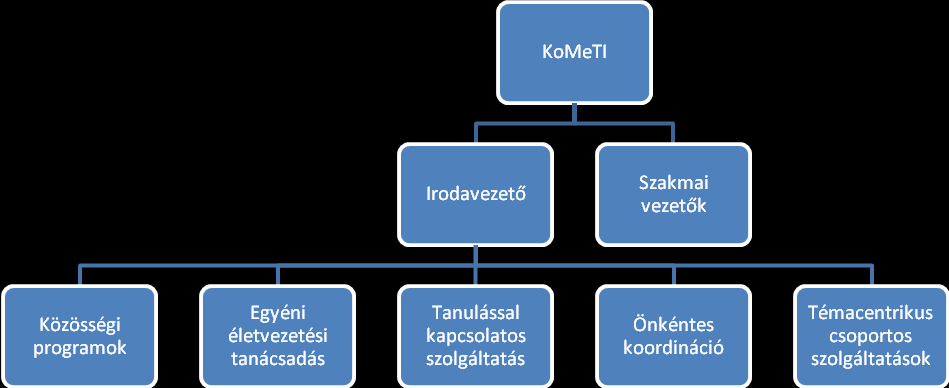 Szolgáltatások Maga a szervezet 5 nagy területet ölel fel, melyben a munka folyik.