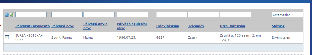 Az Érvénytelen státuszú pályázatoknál a kiemelt önkormányzati kezelőnek lehetősége van újra ellenőrizni ill. elindítani a hiánypótlást az érvényesség ellenőrzéssel.