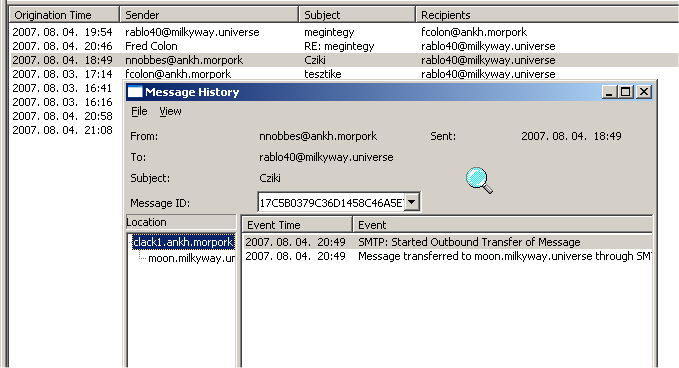 EDGE TRANSPORT, HUB TRANSPORT SZERVEREK Látható az Edge szerver Message Tracking logjában, hogy EdgeSync előtt 'Receive - DNS fail - DSN küldés' volt a sorrend, míg EdgeSync után sima 'Receive -