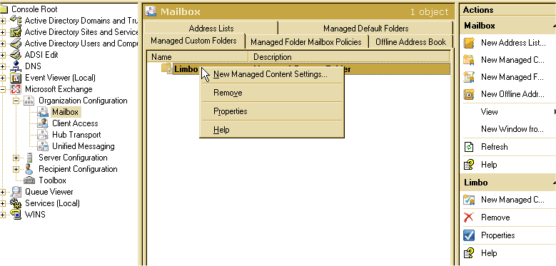 EDGE TRANSPORT, HUB TRANSPORT SZERVEREK 6.49. ÁBRA CONTENT SETTINGS HOZZÁRENDELÉSE A MENEDZSELT FOLDERHEZ Az elkészült menedzselt folderhez illendő content settings hozzáadása is.