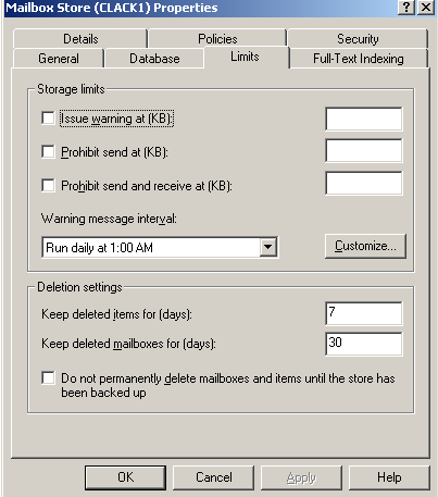 POSTAFIÓK KEZELÉS - MAILBOX SZERVER Végül itt a bizonyíték, hogy az Exchange fejlesztői nem beszélnek mellé: 7.3. ÁBRA AZ EXCHANGE 2007 ADATBÁZIS DEFAULT LIMITJE 7.4.