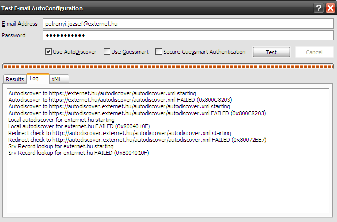 EXCHANGE 2007 - SPONTÁN 8.2. ÁBRA AZ AUTOCONFIGURATION TESZT EREDMÉNYE A 8.2 ábrán pedig a teszt eredményét találjuk.