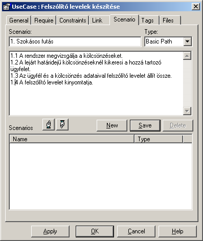 Használati eset elemzése, dokumentálása Felszólító levelek készítése használati eset leírása, kondíciók megadása, forgatókönyv, szekvencia diagram.