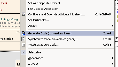 Kódgenerálás egy osztályból Az osztály definíciójának és
