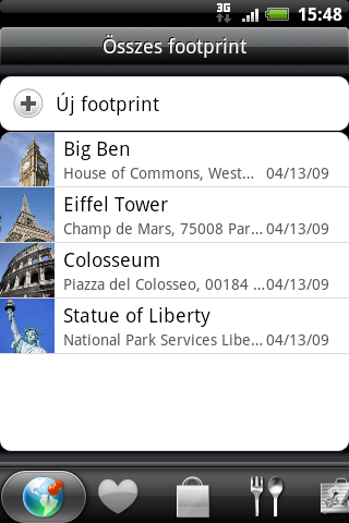 170 Térképek és tartózkodási hely A HTC Footprints használata A HTC Footprints segítségével könnyedén készíthet felvételeket a kedvenc helyeiről, majd ismét ellátogathat ezekre a helyszínekre.
