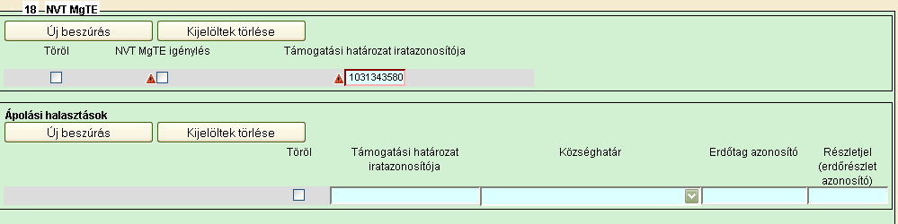 Ha az 5. adatblokkban az NVT MgTE pipálásra került, akkor megjelenik az NVT MgTE adatblokk (18. adatblokk).