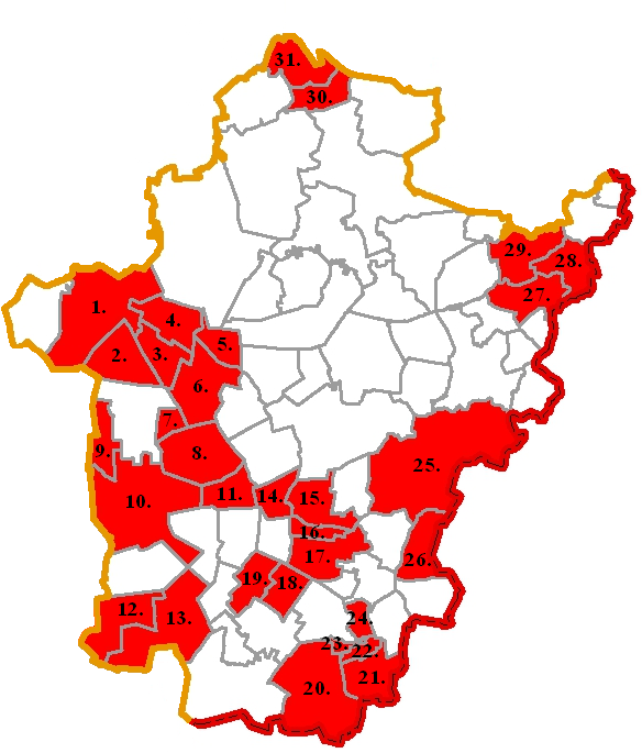 Békés megye területfejlesztési koncepciója 2013. b) Arzénnal szennyezett ivóvíz (7. ábra). 1. Szarvas 2. Csabacsűd 3. Kardos 4. Örménykút 5. Hunya 6. Kondoros 7. Orosháza 8. Csorvás 9. Gádoros 10.