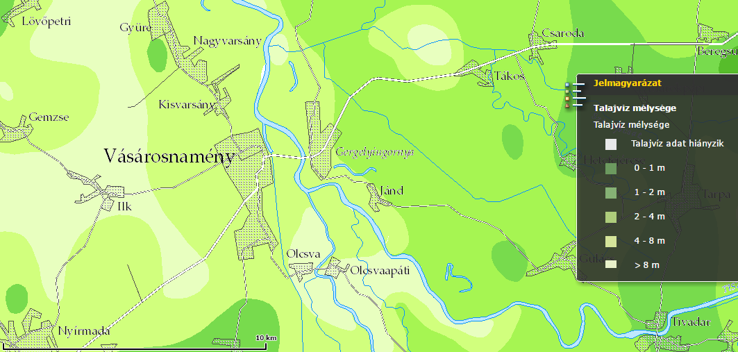 HELYZETFELTÁRÓ - HELYZETELEMZŐ - HELYZETÉRTÉKELŐ MUNKARÉSZEK 88 1.17.2 Felszíni és felszín alatti vizek 24 1.17.2.1 Felszíni vizek Vásárosnamény és környékének területe a Tisza, Szamos és Kraszna vízfolyás vízgyűjtőjéhez tartozik.