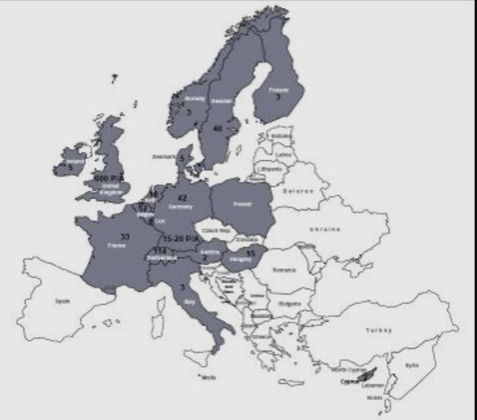 Földrajzi elterjedés északabb Európa " Mal seco ( dry sickness )