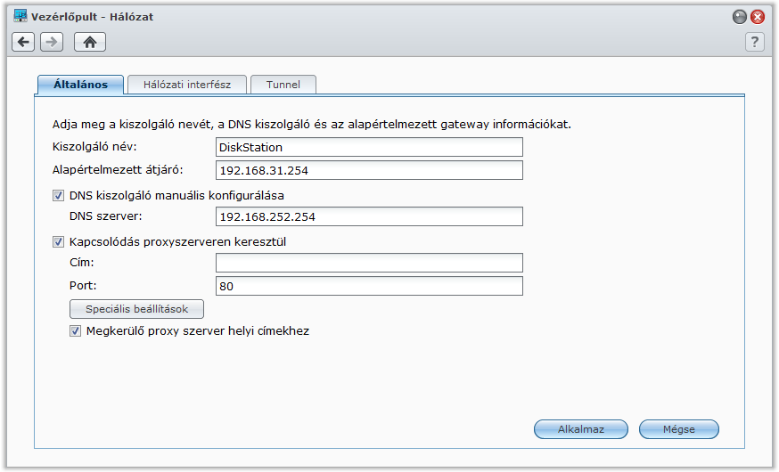 Synology DiskStation használati utasítása Hálózati beállítások megváltoztatása Menjen a Főmenü > Vezérlőpult > Hálózat menüpontba a Synology DiskStation alábbi hálózati beállításainak módosításához.