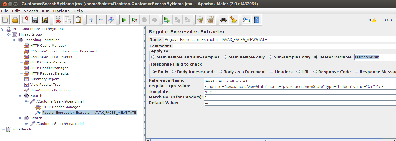 1. megoldás: Regular Expression Extractor JMeter Post Processor, a Regular Expression Extractor Az initial