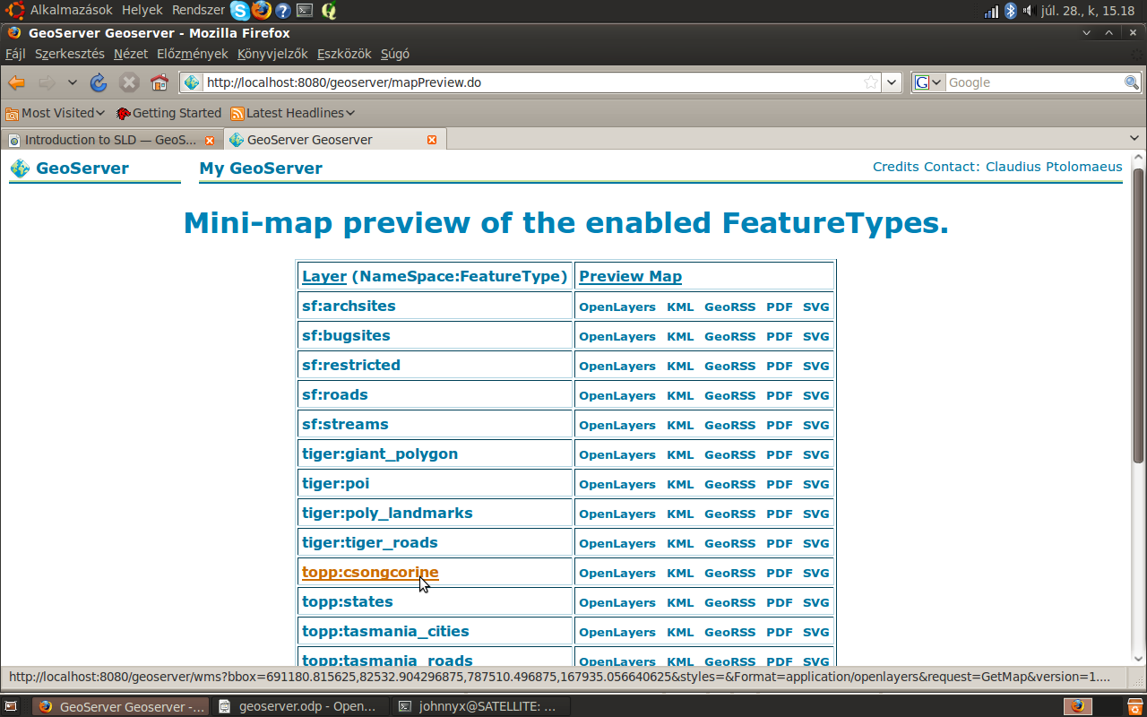 Map Preview A Map Preview-ban láthatóak azok a térképi állományok, melyeknek korábban megadtuk az elérési útvonalát, belehelyeztük őket egy Namespace-be,