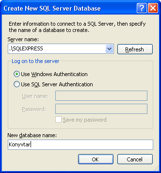 sqlcmd S.\SQLEXPRESS 1> drop database Konyvtar 2> go 1> exit Alternatív megoldás pl. a Microsoft SQL Server 2008 Management Studio Express használata http://www.microsoft.com/en-us/download/details.