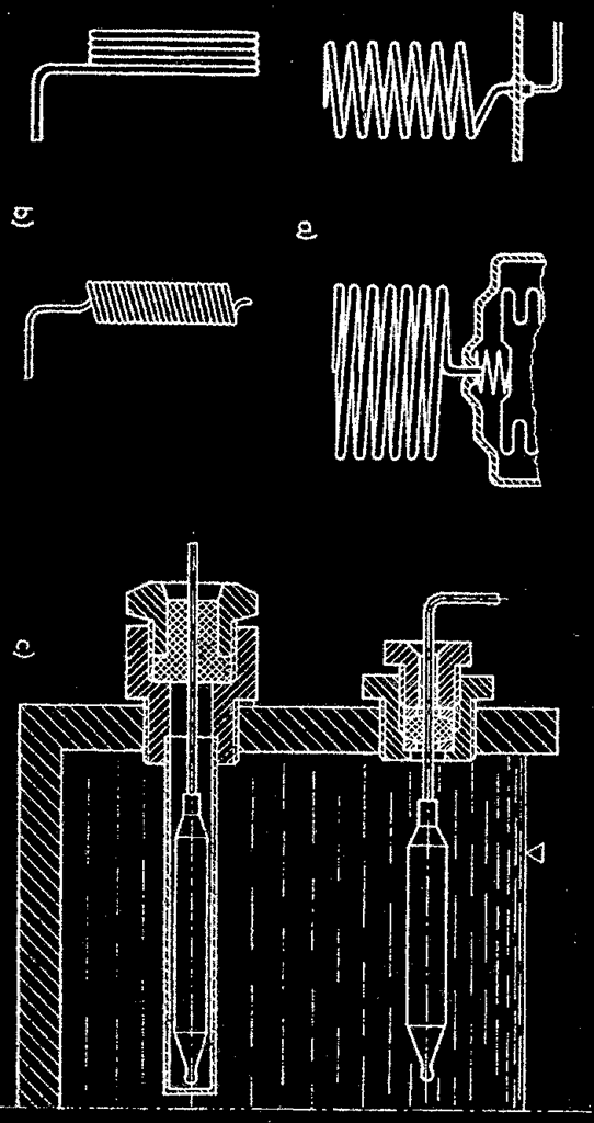 158. ábra Termosztát érzéklelő kialakítások a) vázlata; b) elektromos bekötése ; 1 bekapcsolási hőmérséklet-beszabályozó orsó; 2