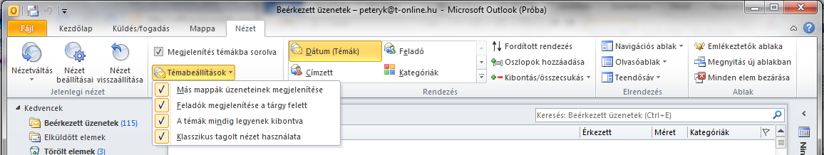 PUBLISHER ALAPOK 31 Az Outlook 2010 témák szerinti nézete és Karbantartás eszköze segít eltávolítani a feleslegesen többször szereplő információkat, a Mellőzés funkció pedig egyfajta némító gombként