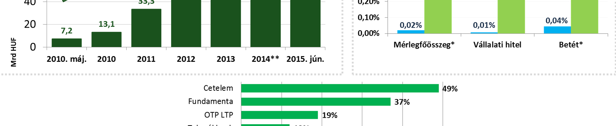 A GRÁNIT Bank nyereségesen működő középbankká vált A mérlegfőösszeg közel 20-szorosára nőtt A piaci részesedés növekszik, a vállalati hitelekben megközelíti az 1%-ot A 10 legnagyobb tőkearányos