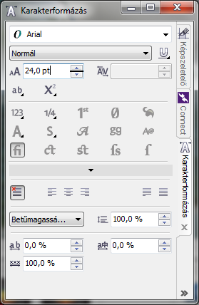 28 ISMERKEDÉS Átalakították az Objektum/Szöveg almenüből, vagy a szöveg eszköz tulajdonságsávjáról megjeleníthető Karakterformázás dokkolót is.
