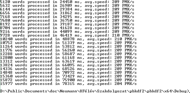 PBKDF2 hash függvény működésének ellenőrzése Az IEEE802.11 szabvány H4.2 függelékének első tesztesetének ellenőrzése.