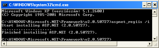3.1. ASP.NET az IIS web szerveren Ha korábban nem történt meg, akkor elsőként telepíteni kell az ASP.NET-et az IIS web szerveren. Ehhez lépjünk be a C:\WINDOWS\Microso ft.net\framework\v2.0.