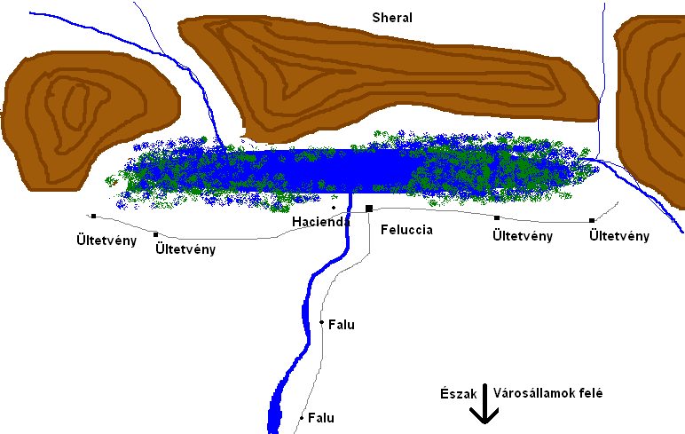 A város a folyó nyugati oldalán fekszik. Jól megépített cölöpfal veszi körbe, két kapu van rajta egy az északi oldalon, egy pedig a keletin.