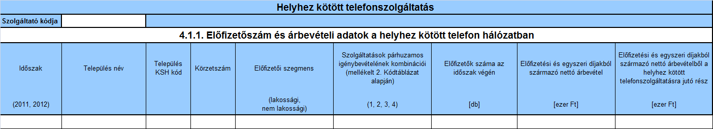 4.1.1. Előfizetőszám és árbevételi adatok a helyhez kötött telefonhálózatban Amennyiben a Szolgáltatónak valamely időszakban volt olyan, a helyhez kötött telefonszolgáltatás mellett egyéb