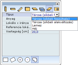 106 AxisVM 11 Típus A Tartomány Típusát állítsuk át Tárcsa (síkbeli feszültség)-re: Komplex alakzat Kattintsunk a jobbról első Komplex alakzat gombra.