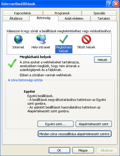 Vizsganyilvántartási oldal megbízhatóságának beállítása 1. Indítsa el az Internet Explorer 8-as böngészőt. (Windows XP esetén: Start menü > Internet Explorer) 2.