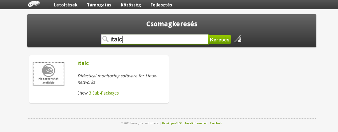 III.2.4 OpenSUSE csomagkereső Böngésző segítségével a http://software.opensuse.