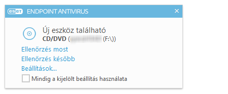 3.8.1.6 Cserélhető adathordozók Az ESET Endpoint Antivirus lehetővé teszi a cserélhető adathordozók (CD, DVD, USB stb) automatikus ellenőrzését.