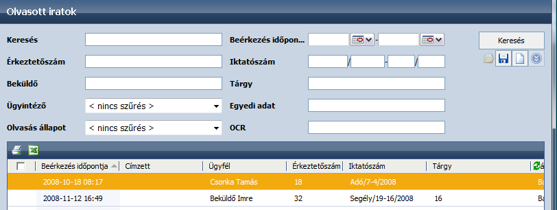 OLVASOTT IRATOK LISTA Az olvasott iratok listája nyomon követhető, ha a funkciópanelen a listák funkciógombra kattintva a megjelenő navigációs panelen az Olvasott iratok menüpontot választjuk.