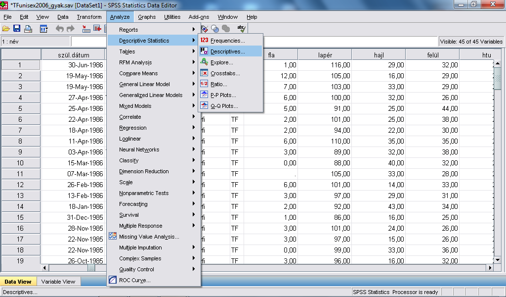 8. táblázat: Eredménytáblázat (SPSS) Report nem f érfi nő Total Mean N Std. Dev iation Mean N Std.