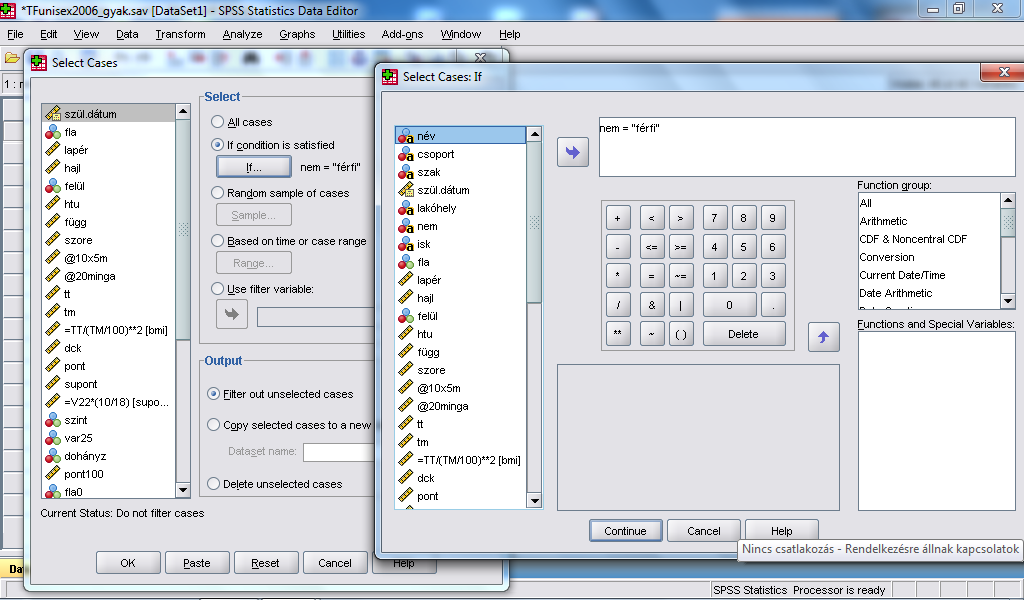 21. ábra: A SPSS esetválasztó funkciójának indítása 22.