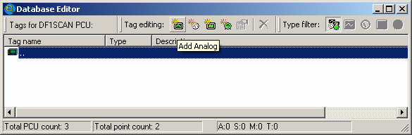 9. Új TAG hozzáadása: Dupla klikk a DF1SCAN PCU -ra Ezt kell látnunk: Tags for DF1SCAN PCU de nincsenek még Tag-ek.