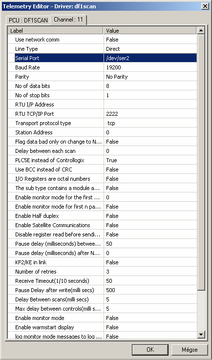 Állítsuk be a részletes jellemzőket. Use Network Comm: False Line type: Direct Serial Port: /dev/ser2 (soros port.