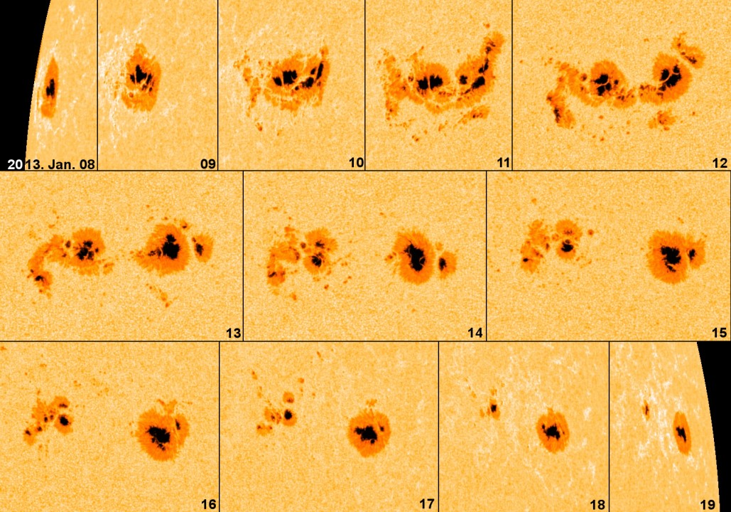 2. ábra 3. ábra 4. ábra A NOAA 11654 aktív vidék, 2013. január 8 19. között.