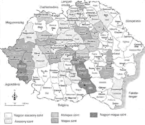 4. Ábra: A romániai megyék fejlettségi szintje 1937-ben Forrás: Benedek 20