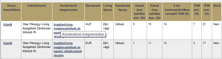 3.3.Termékkereső oldalak Valamely termékaltípus megjelölését követően, a képernyő jobb oldali részén megjelenik az altípusra jellemző keresési feltételek megadására szolgáló képernyő.