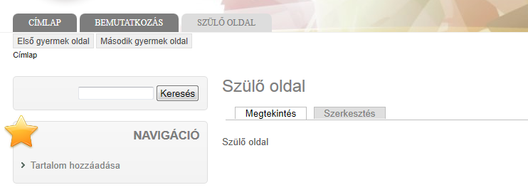 130. oldal 5. Menük és blokkok kialakítása 5.16. ábra. Kétszintű főmenü Az ábrán nem az alapértelmezett Bartik smink látható, mert az nem igazán alkalmas a kétszintű hierarchia vizuális kifejezésére.